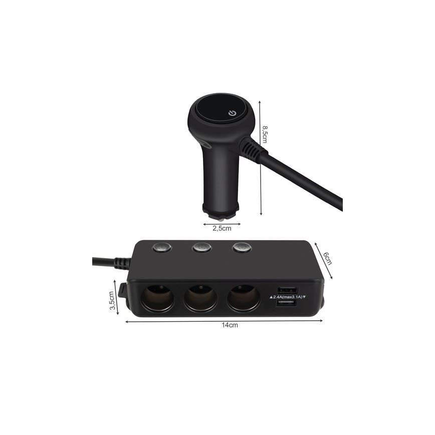 Rozbočovač autozásuvky 12V + 4x USB s voltmetrem 12/24V
