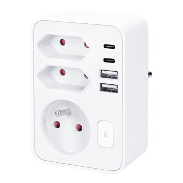 Rozbočovací zásuvka 1x16A+2x 2,5A s 2xUSB A+C nabíječkou bílá