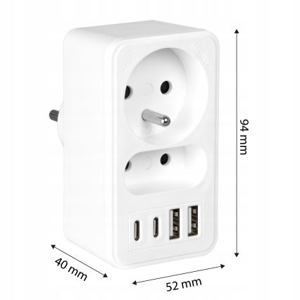 Rozbočovací zásuvka 2Z + 2xUSB-C + 2xUSB-A