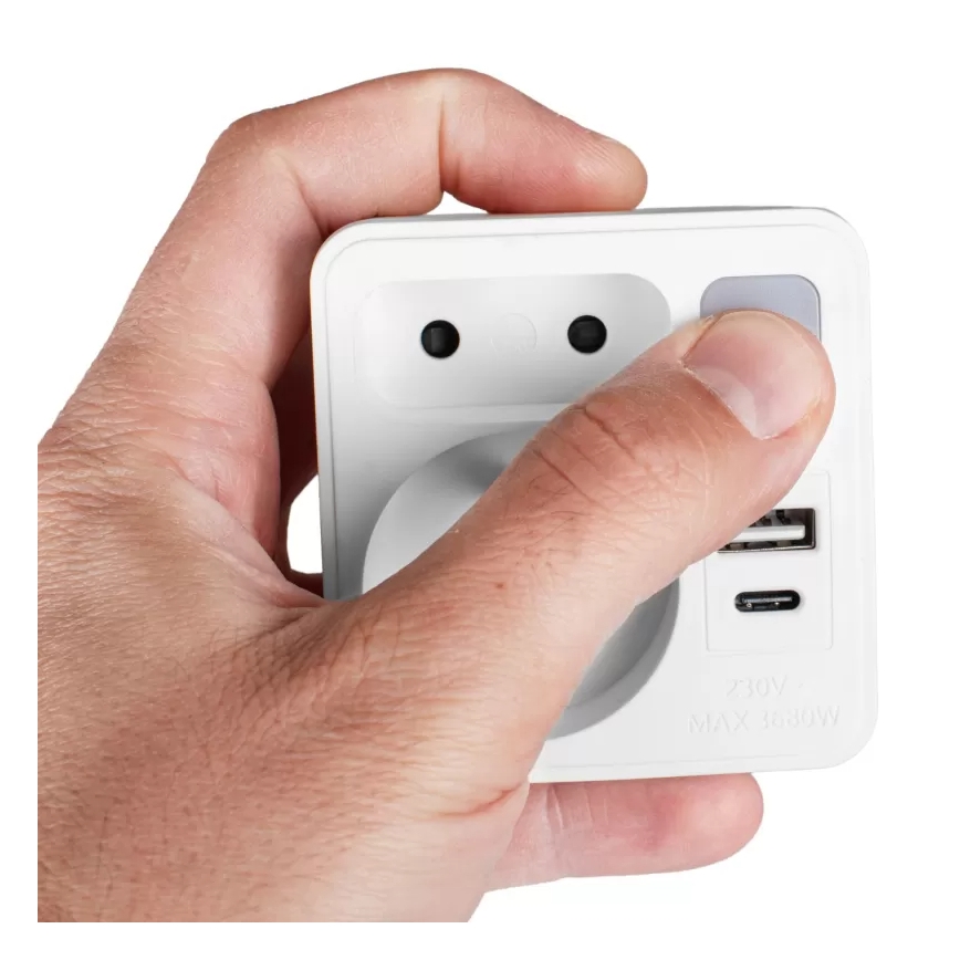 Rozbočovací zásuvka 2Z + USB-C + USB-A s LED osvětlením LED/0,5W/230V 3000K