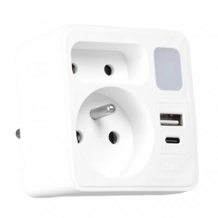 Rozbočovací zásuvka 2Z + USB-C + USB-A s LED osvětlením LED/0,5W/230V 3000K