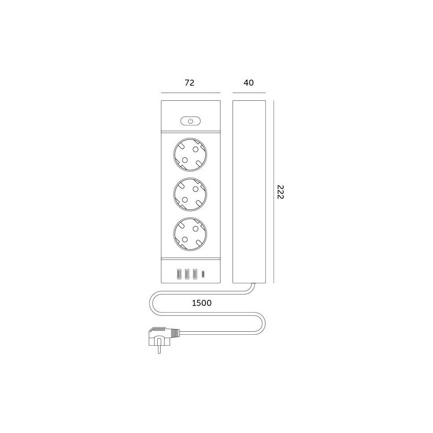 Rozbočovací zásuvka s vypínačem LINEA PRO 3x230V+ 3xUSB-A + 1xUSB-C SCHUKO 1,5 m bílá