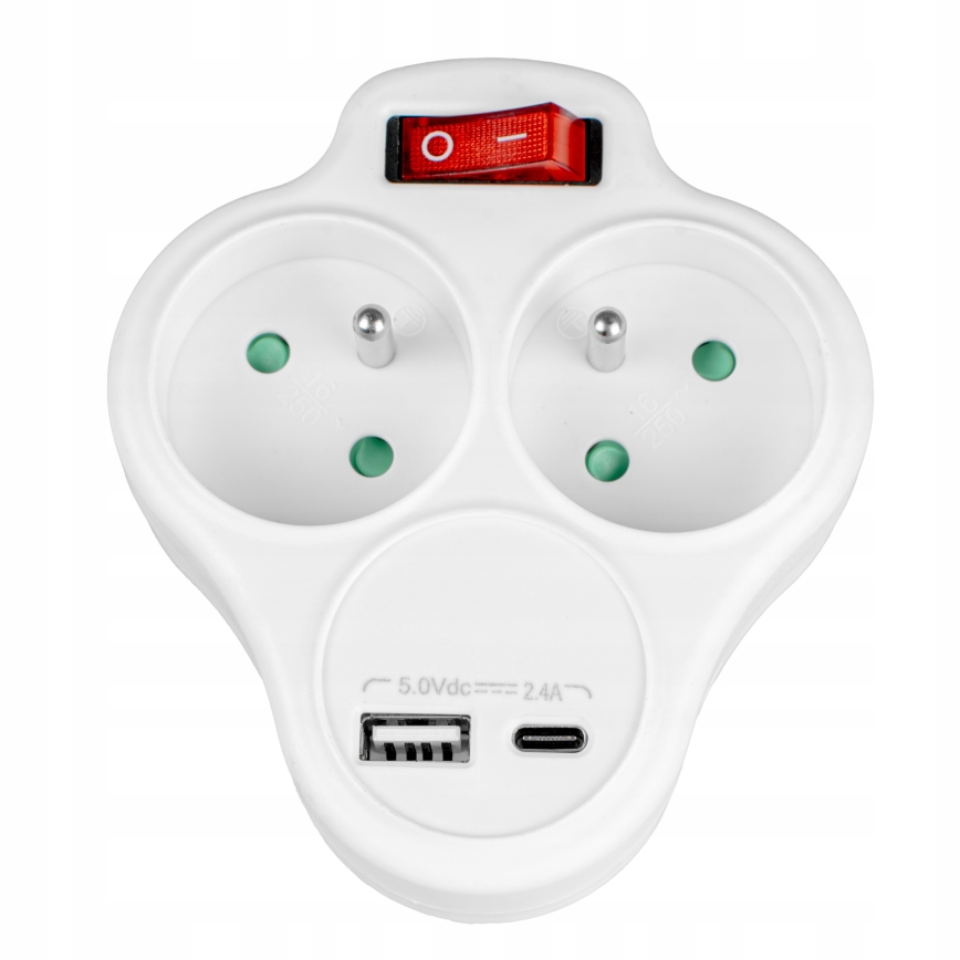 Rozbočovací zásuvka s vypínačem 2Z + USB-C + USB-A