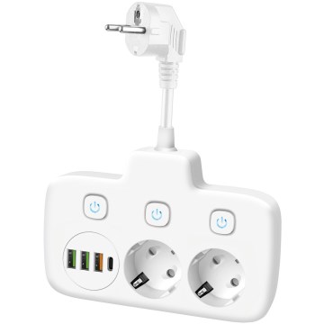 Rozbočovací zásuvka s vypínačem LINEA 2x230V + 4xUSB A/C SCHUKO bílá