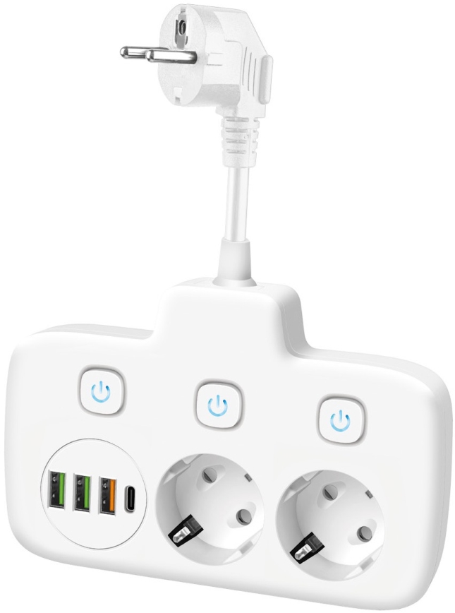 Rozbočovací zásuvka s vypínačem LINEA 2x230V + 4xUSB A/C SCHUKO bílá