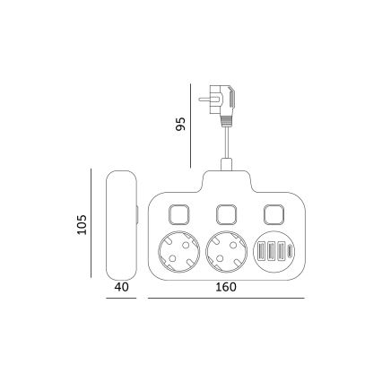 Rozbočovací zásuvka s vypínačem LINEA 2x230V + 4xUSB A/C SCHUKO bílá