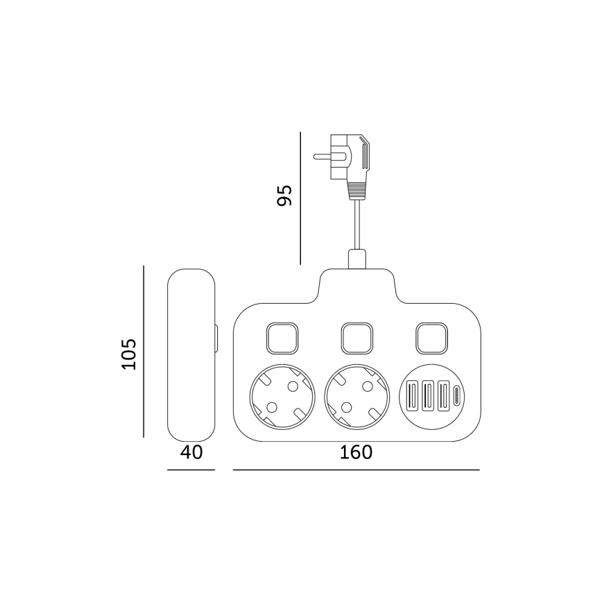Rozbočovací zásuvka s vypínačem LINEA 2x230V + 4xUSB A/C SCHUKO bílá