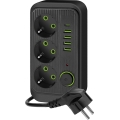 Rozbočovací zásuvka s vypínačem LINEA 3x230V + 5xUSB A/C SCHUKO 3 m černá