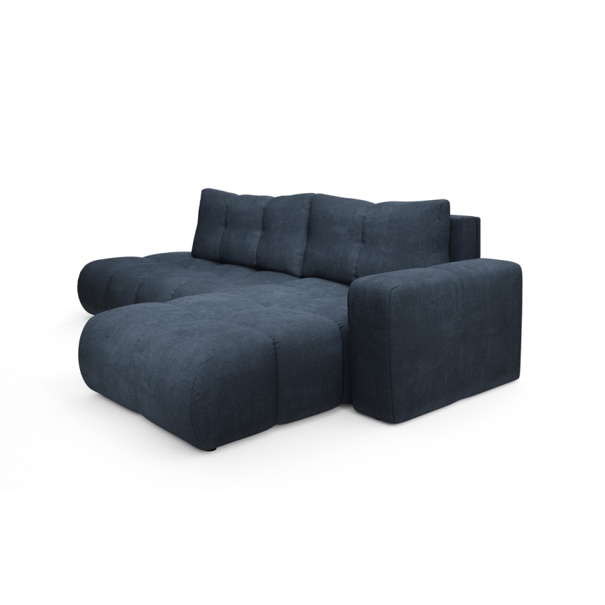 Rozkládací rohová čalouněná sedací souprava s úložným prostorem do L ALMADA pravá modrá