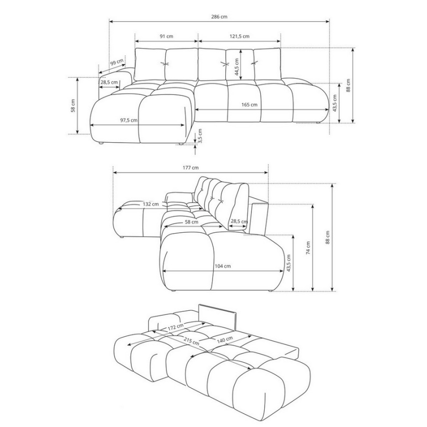 Rozkládací rohová čalouněná sedací souprava s úložným prostorem do L ALMADA levá růžová