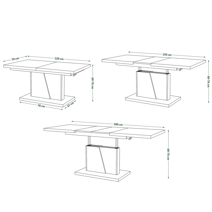 Rozkládací konferenční/jídelní stůl se zvedací deskou NINO  120/150/180x70 cm dub craft/černá