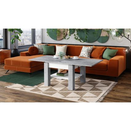 Rozkládací konferenční/jídelní stůl se zvedací deskou CALEB  75/150x75cm  šedá beton/bílá