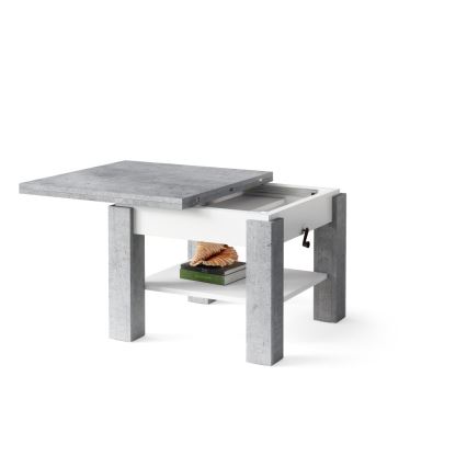 Rozkládací konferenční/jídelní stůl se zvedací deskou CALEB  75/150x75cm  šedá beton/bílá
