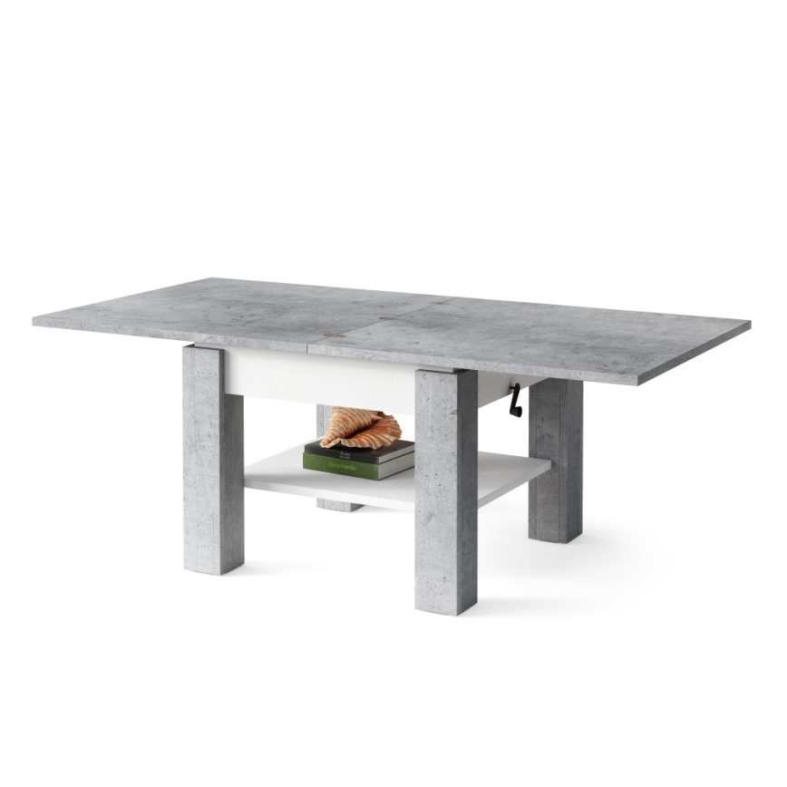 Rozkládací konferenční/jídelní stůl se zvedací deskou CALEB  75/150x75cm  šedá beton/bílá