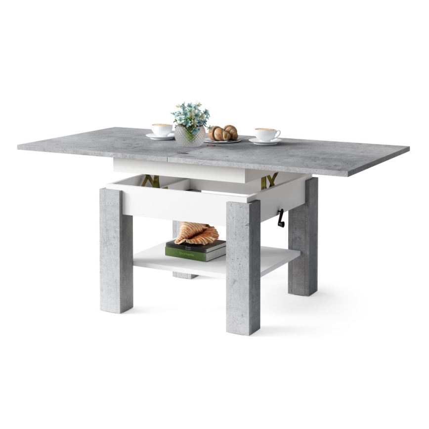 Rozkládací konferenční/jídelní stůl se zvedací deskou CALEB  75/150x75cm  šedá beton/bílá