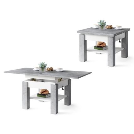 Rozkládací konferenční/jídelní stůl se zvedací deskou CALEB  75/150x75cm  šedá beton/bílá