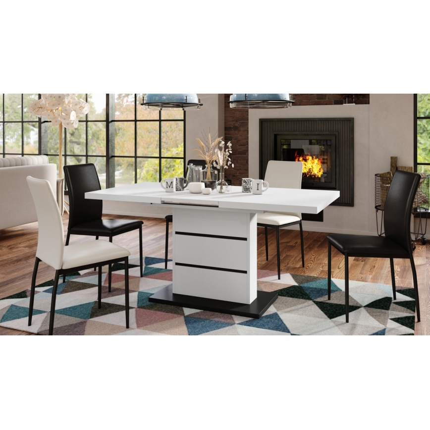 Rozkládací jídelní stůl PAOLO 120/160/200x80 cm bílá/černá