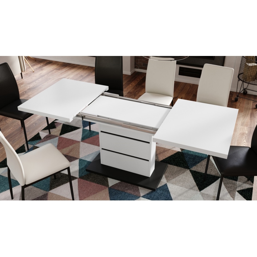 Rozkládací jídelní stůl PAOLO 120/160/200x80 cm bílá/černá