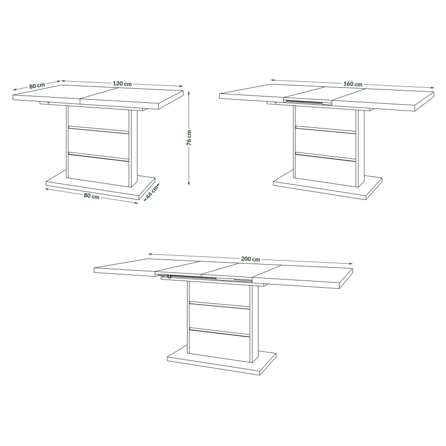 Rozkládací jídelní stůl PAOLO 120/160/200x80 cm bílá/černá