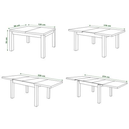 Rozkládací jídelní stůl pro 12 osob RALF 120/270x90 cm bílá