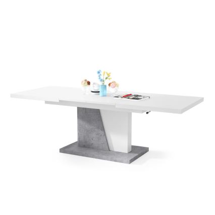 Rozkládací jídelní stůl se zvedací deskou NINO 120/150/180x70 cm bílá/šedá beton