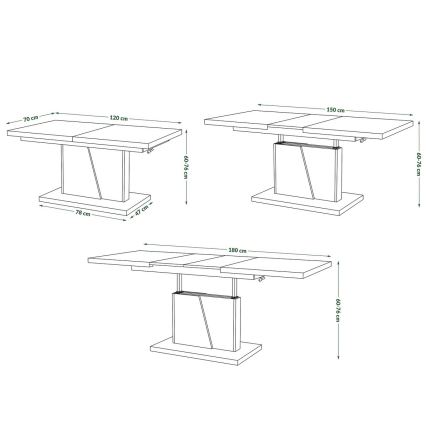 Rozkládací konferenční/jídelní stůl se zvedací deskou NINO  120/150/180x70 cm bílá