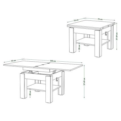 Rozkládací konferenční/jídelní stůl se zvedací deskou CALEB dub craft/černá