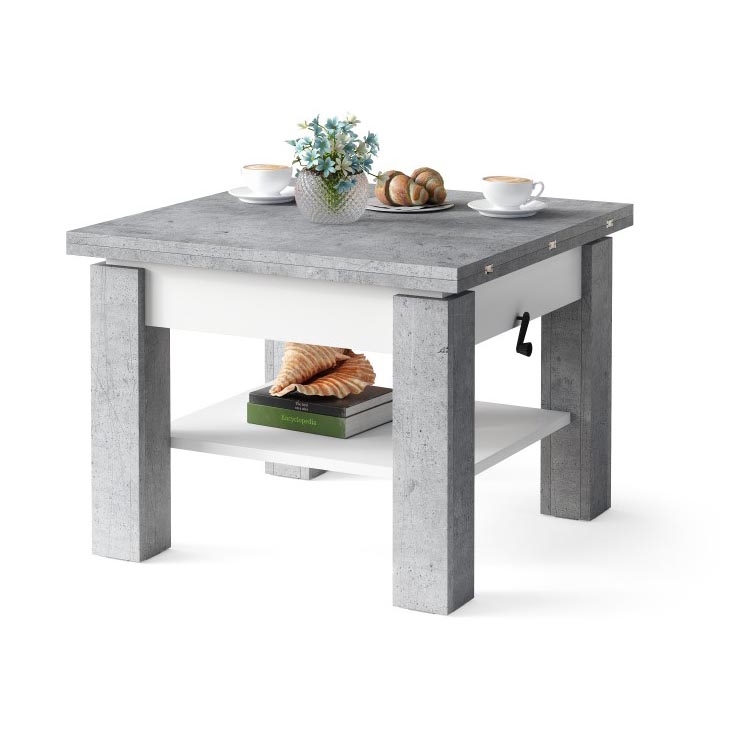Rozkládací konferenční/jídelní stůl se zvedací deskou CALEB šedá beton/bílá