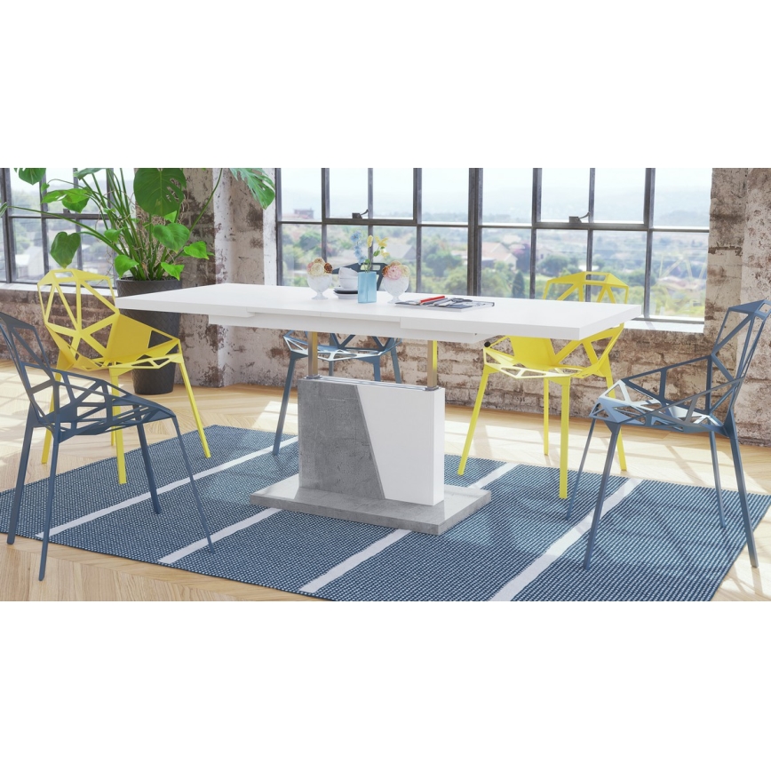 Rozkládací konferenční/jídelní stůl se zvedací deskou NINO bílá/šedá beton