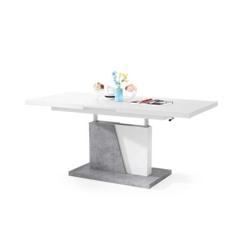 Rozkládací konferenční/jídelní stůl se zvedací deskou NINO bílá/šedá beton