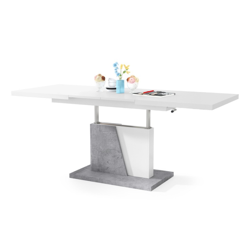 Rozkládací konferenční/jídelní stůl se zvedací deskou NINO bílá/šedá beton