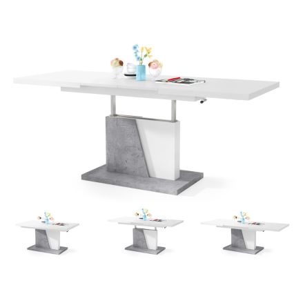 Rozkládací konferenční/jídelní stůl se zvedací deskou NINO bílá/šedá beton
