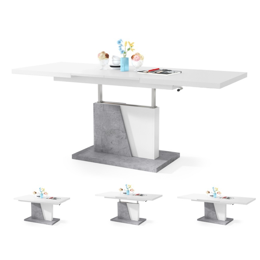 Rozkládací konferenční/jídelní stůl se zvedací deskou NINO bílá/šedá beton