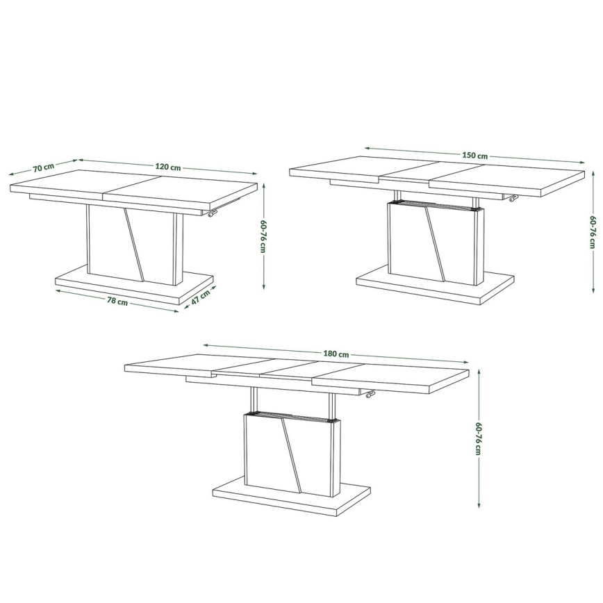 Rozkládací konferenční/jídelní stůl se zvedací deskou NINO šedá beton
