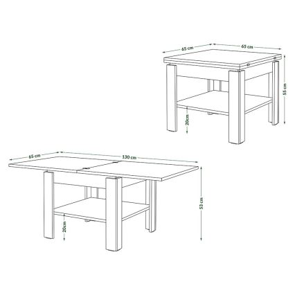 Rozkládací konferenční s odkládací policí LIA 65/130x65 cm šedá beton/bílá