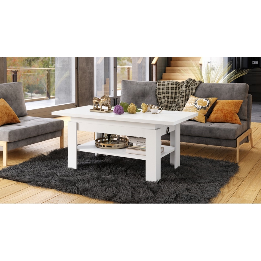 Rozkládací konferenční se zvedací deskou ROY 130/170x65 cm bílá