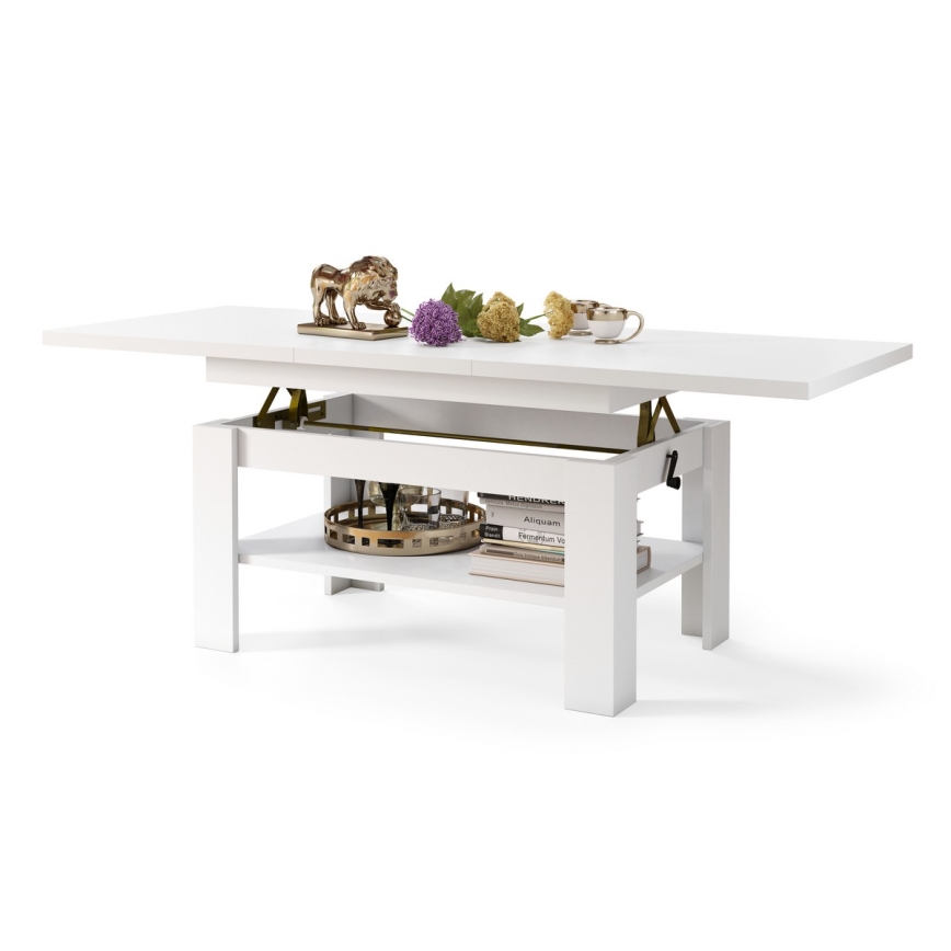 Rozkládací konferenční se zvedací deskou ROY 130/170x65 cm bílá