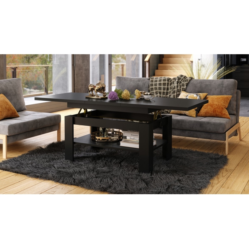 Rozkládací konferenční se zvedací deskou ROY 130/170x65 cm černá