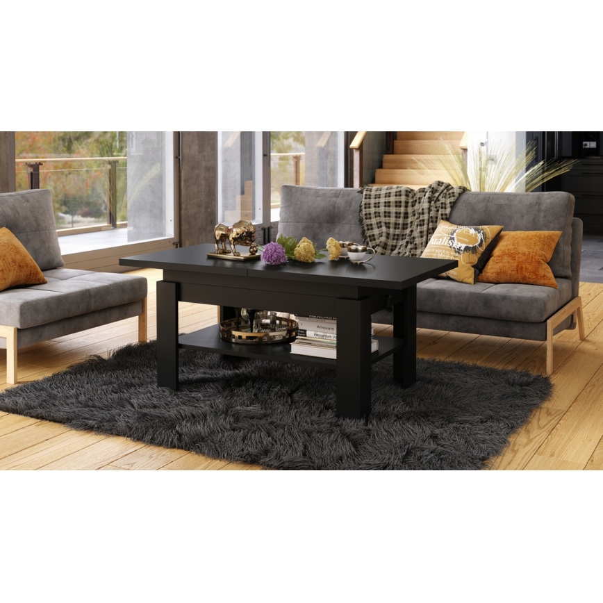 Rozkládací konferenční se zvedací deskou ROY 130/170x65 cm černá