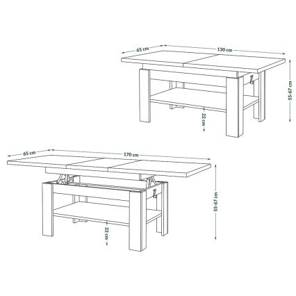 Rozkládací konferenční se zvedací deskou ROY 130/170x65 cm černá