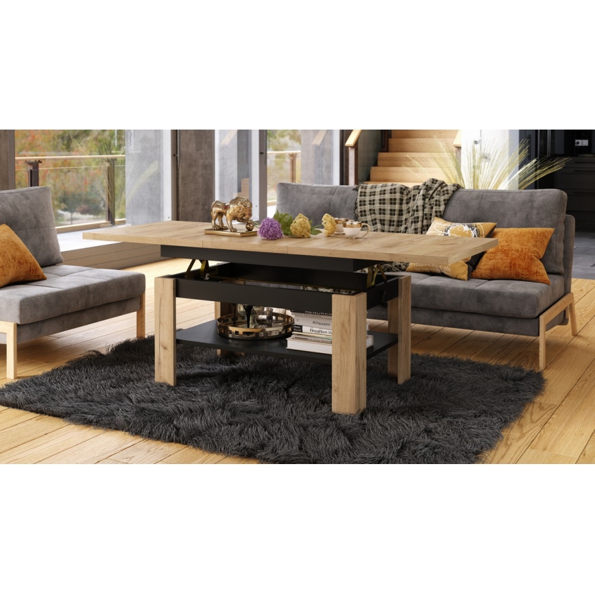 Rozkládací konferenční se zvedací deskou ROY 130/170x65 cm dub craft/černá