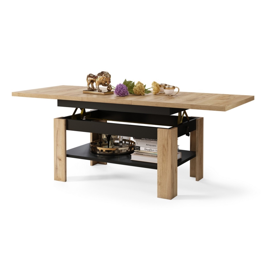 Rozkládací konferenční se zvedací deskou ROY 130/170x65 cm dub craft/černá