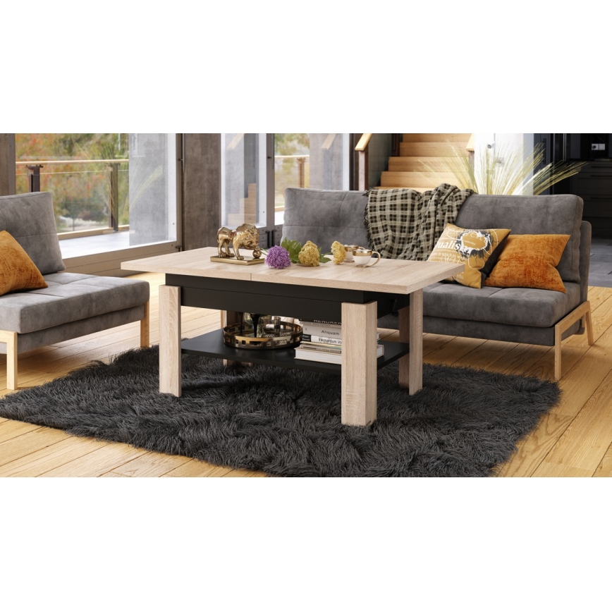 Rozkládací konferenční se zvedací deskou ROY 130/170x65 cm dub sonoma/černá