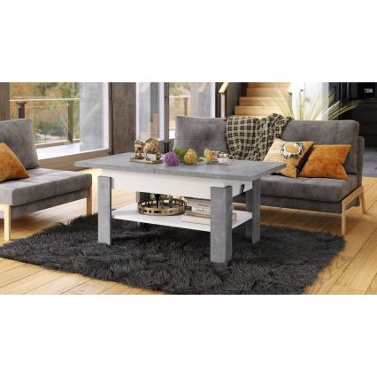 Rozkládací konferenční se zvedací deskou ROY 130/170x65 cm šedá beton/bílá