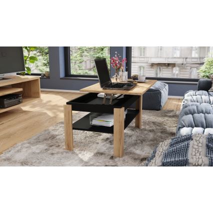 Rozkládací konferenční stůl se zvedací deskou a policí ADEN dub craft/černá