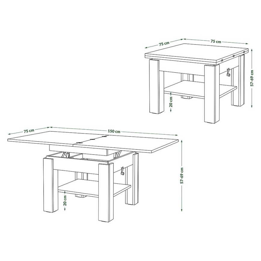 Rozkládací konferenční stůl se zvedací deskou CALEB 75/150x75 cm bílá