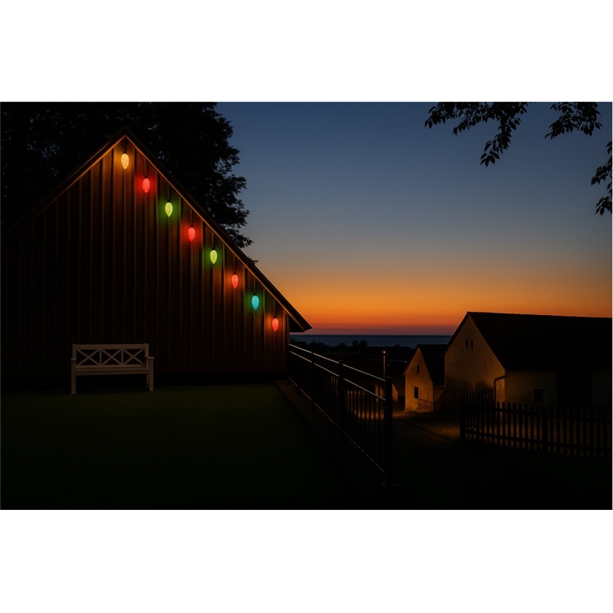 Rozšiřovací LED venkovní girlanda CONE FILAMENT 20xE10 14m barevná/teplá bílá IP44, Vyrobeno v EU