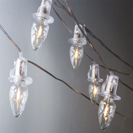 Rozšiřovací LED venkovní vánoční řetěz CONE FILAMENT 20xE10 14m čirá/teplá bílá IP44, Vyrobeno v ČR