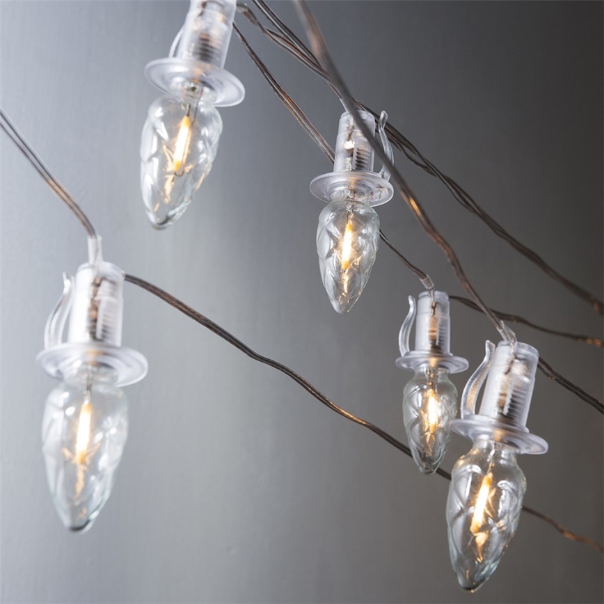 Rozšiřovací LED venkovní vánoční řetěz CONE FILAMENT 20xE10 14m čirá/teplá bílá IP44, Vyrobeno v ČR