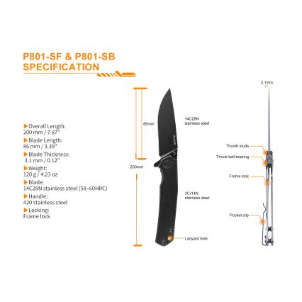 Ruike RUP801SF - Zavírací kapesní nůž 20 cm stříbrná